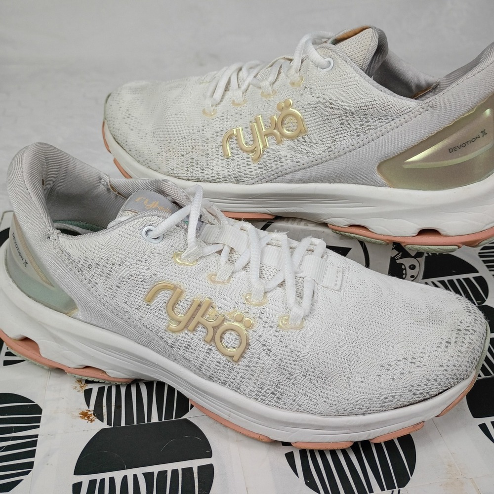 Ryka Devotion X Womens Walking Shoes White Silver Peach 7M ‎ RE-ZORB